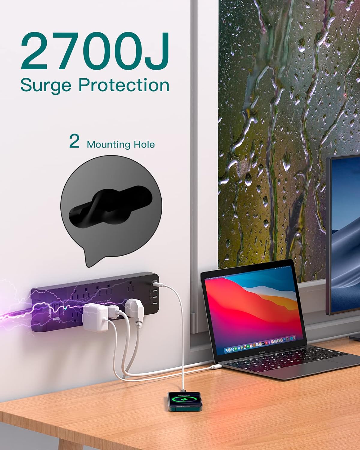 Addtam - Protector de sobretensiones con 10 salidas y 4 USB