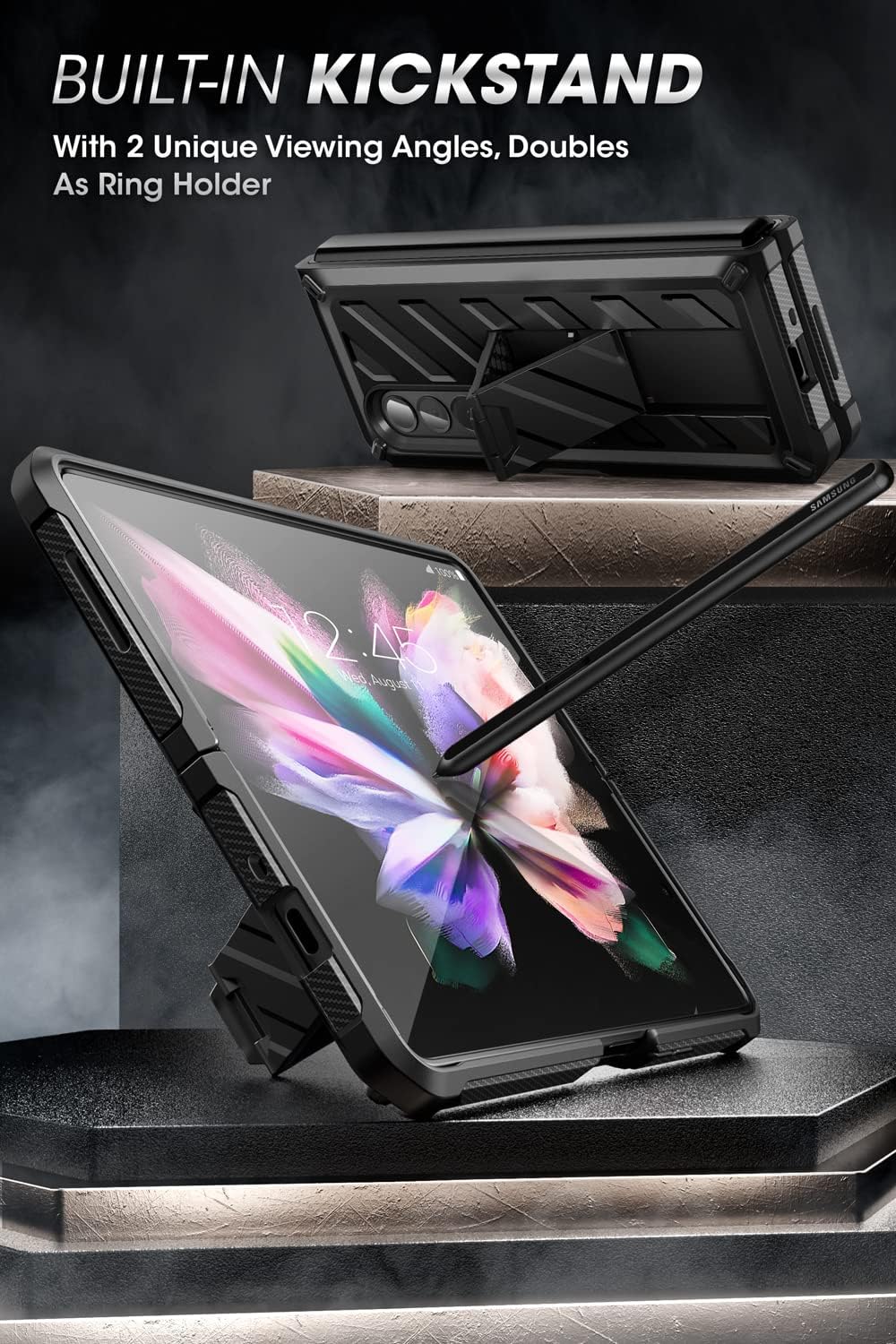 SUPCASE Unicorn Beetle - Funda protectora para Galaxy Z Fold 3 5G (2021), resistente clip para cinturón a prueba de golpes, con protector de pantalla integrado y soporte (negro)