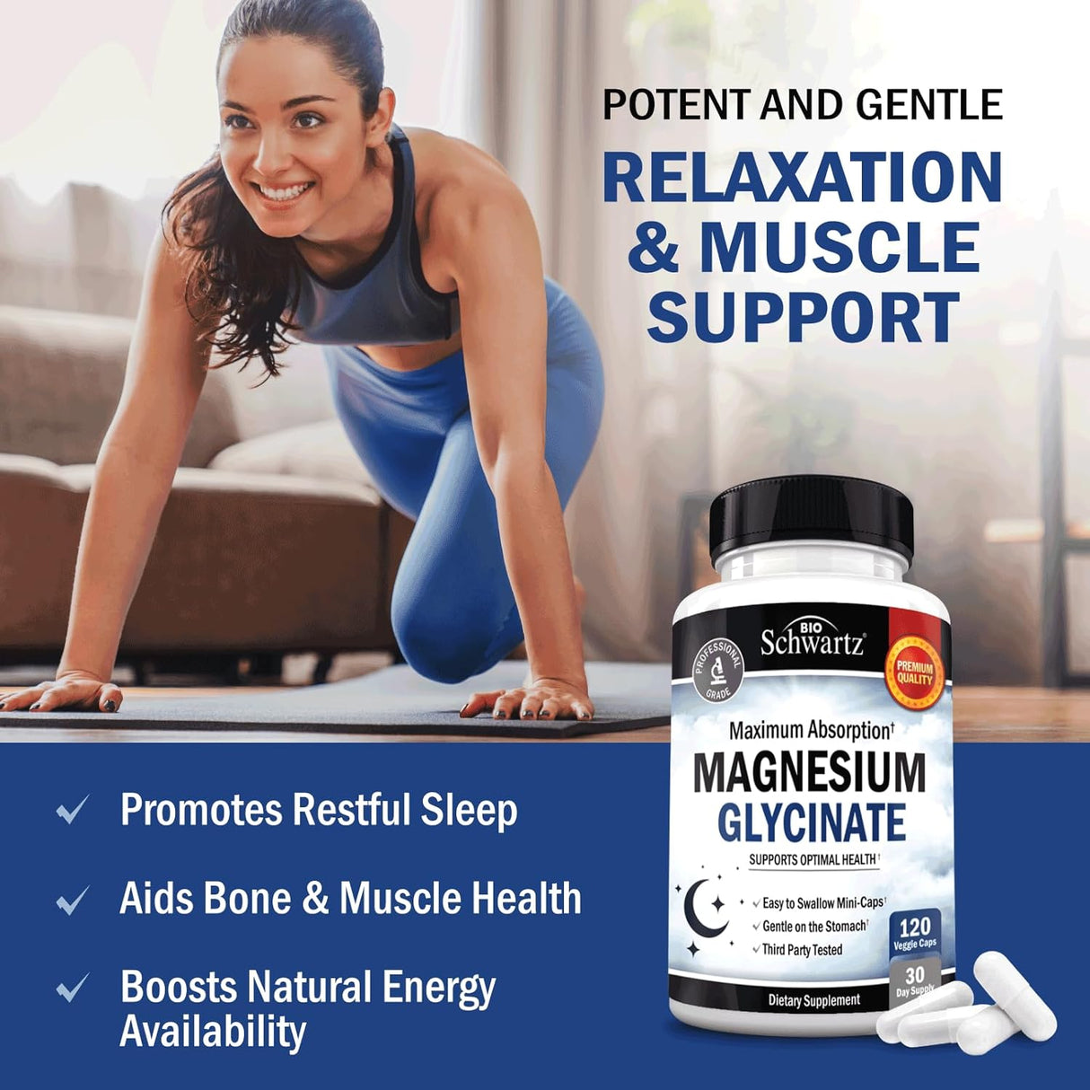 Suplemento de Magnesio Glicinato 500 mg para Sueño y Salud