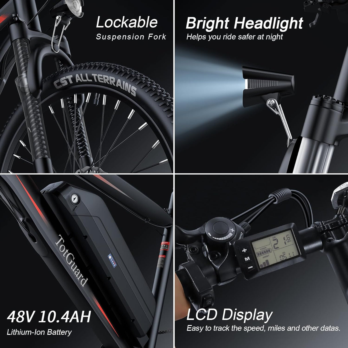 Bicicleta eléctrica Wooken 750W, 55 millas, 21 velocidades