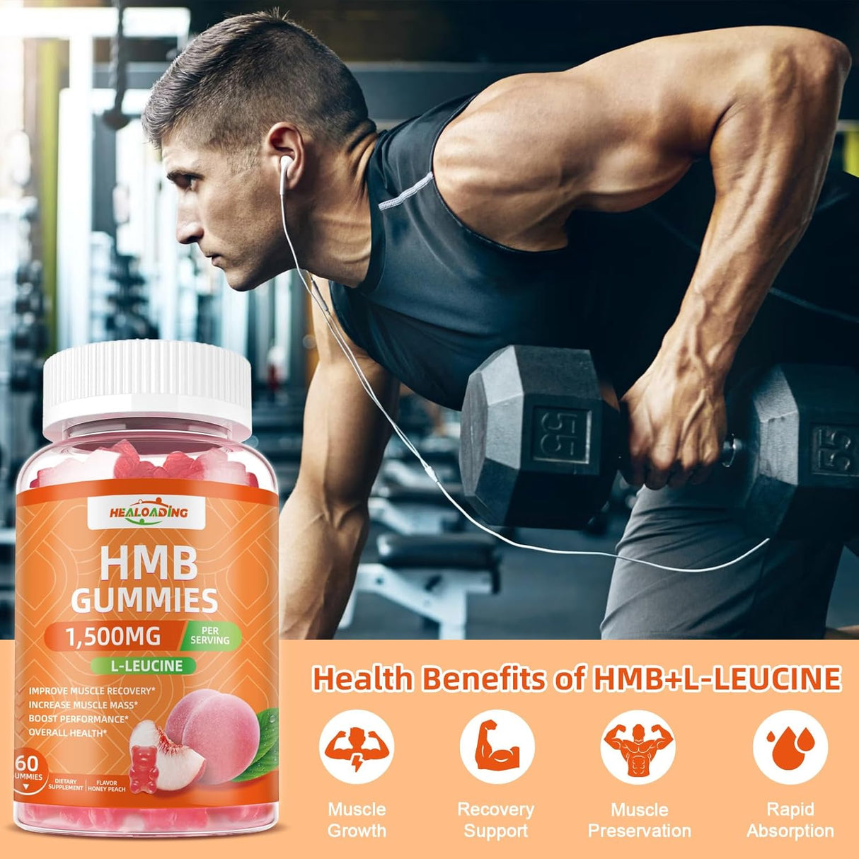 Gomitas HMB Leucina Suplemento Men 1500mg 60u