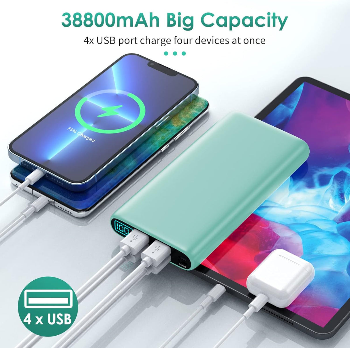 Cargador portátil de 38800 mAh pantalla LCD verde