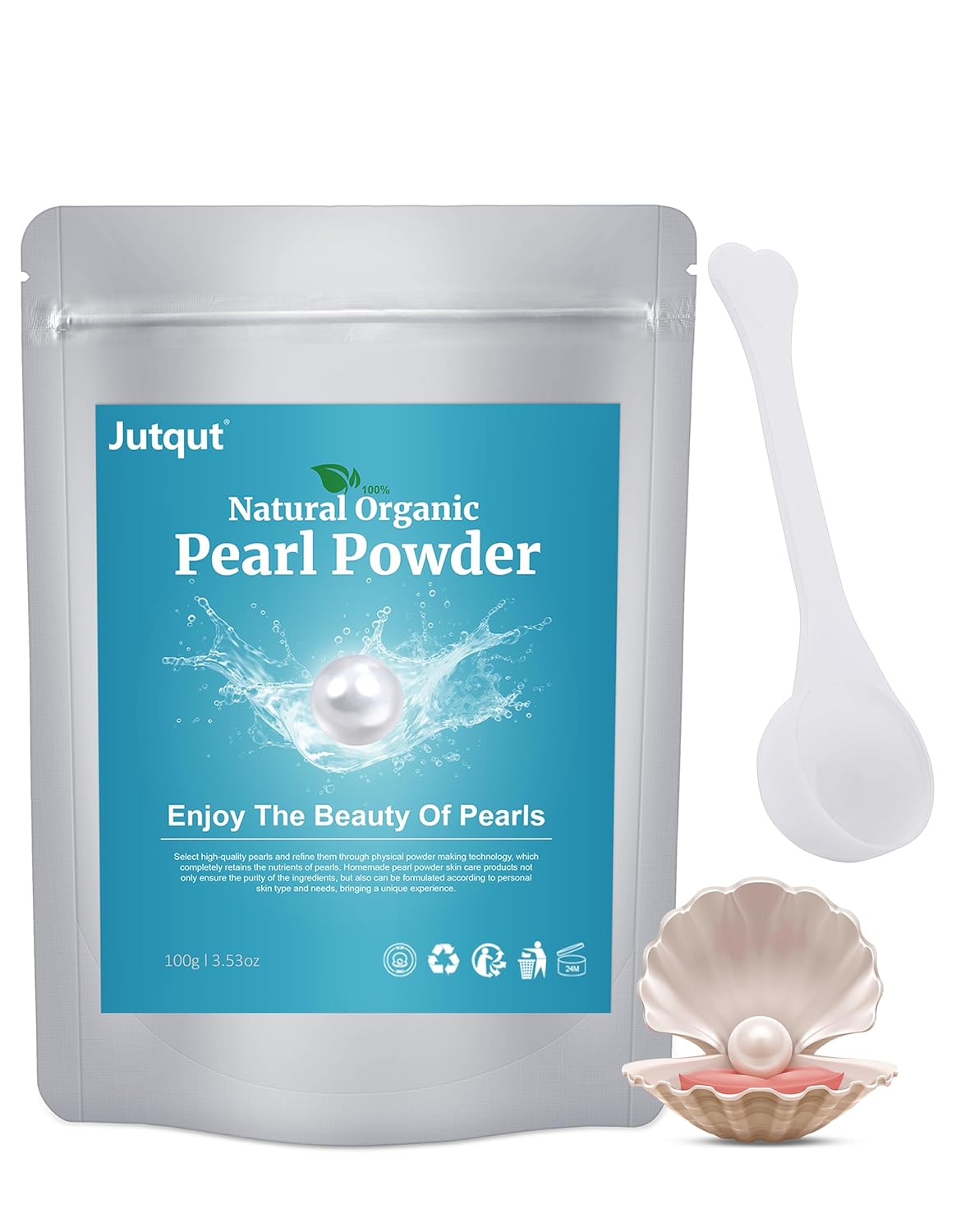 Polvo de Perla Fresca Orgánico, 100g - Cuidado Antienvejecimiento