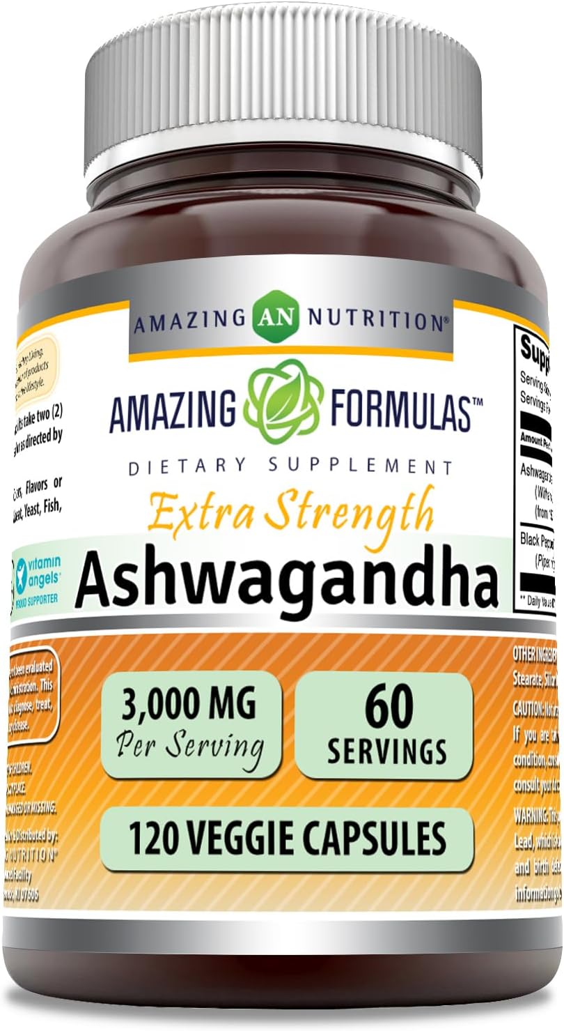 Suplemento de Ashwagandha Amazing Formulas 3000 mg 120 cápsulas