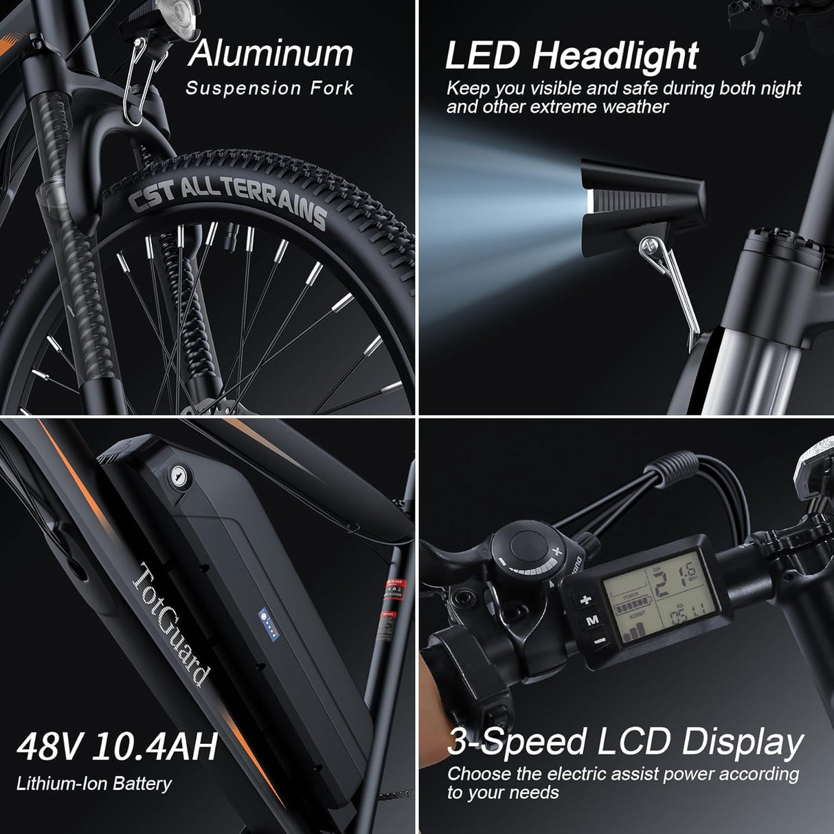 Bicicleta eléctrica Wooken, 750W, 55 millas, 21 velocidades