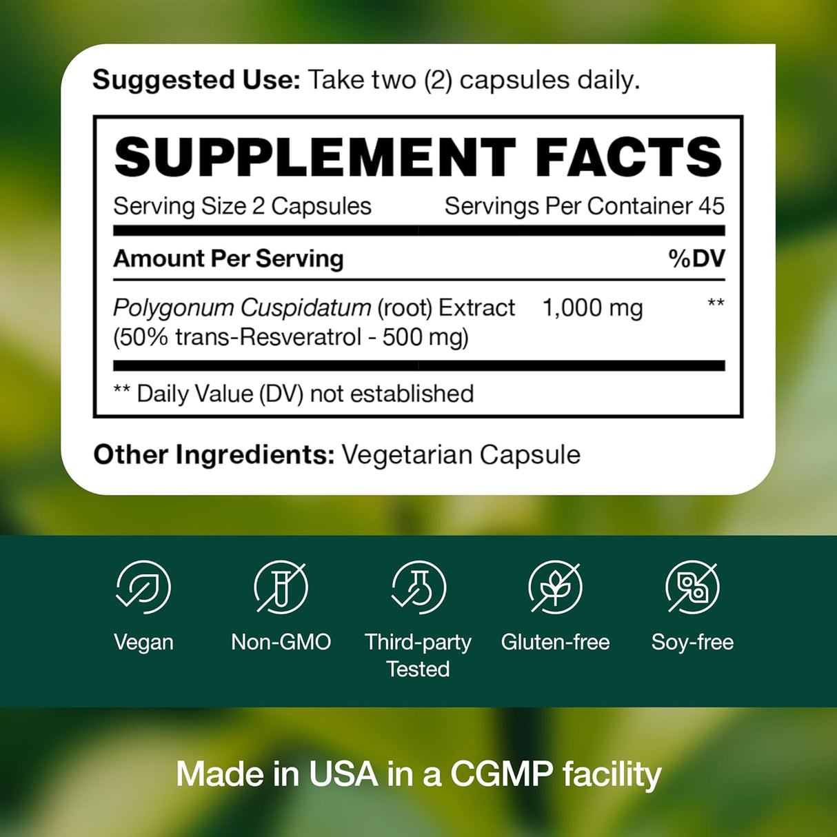 Suplemento de resveratrol Trans-resveratrol Strength 750mg