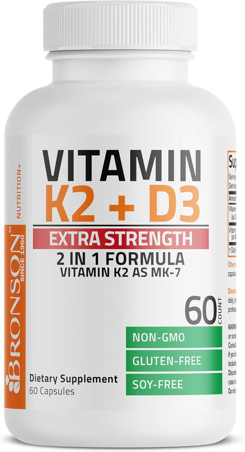 Suplemento K2 (MK7) D3 Bronson, 10,000 IU, 120 mcg, 60 Caps
