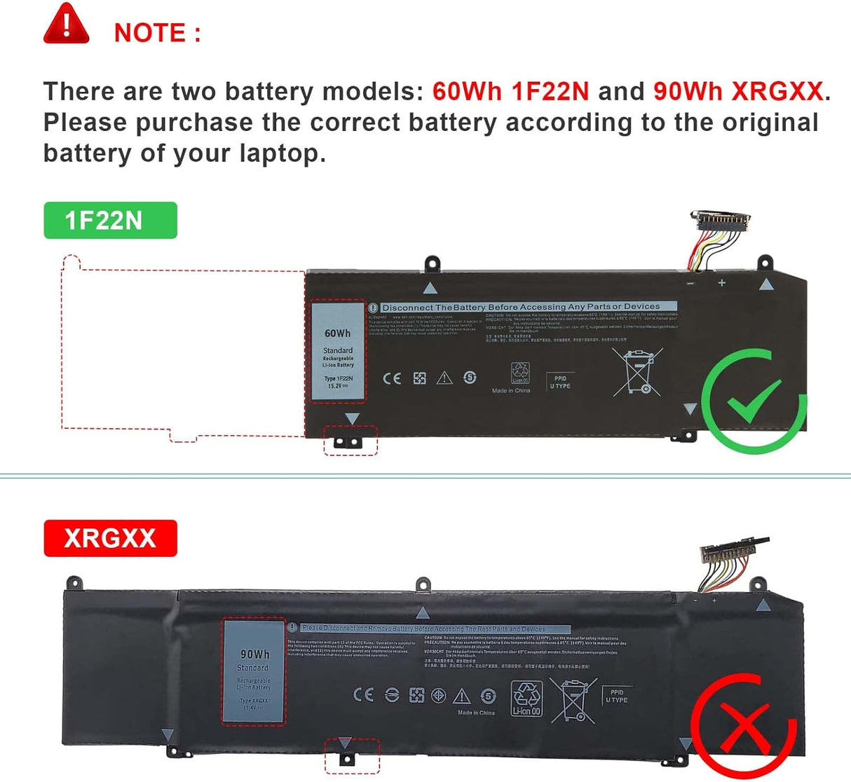 Batería 1F22N para Laptop Alienware y G5/G7, Modelos Varios
