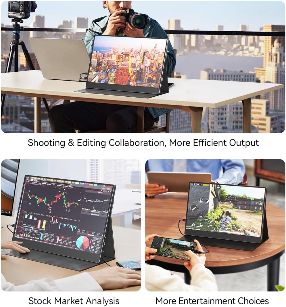 Monitor portátil AYY 15 FHD 1080P USB C HDMI, soporte incluido