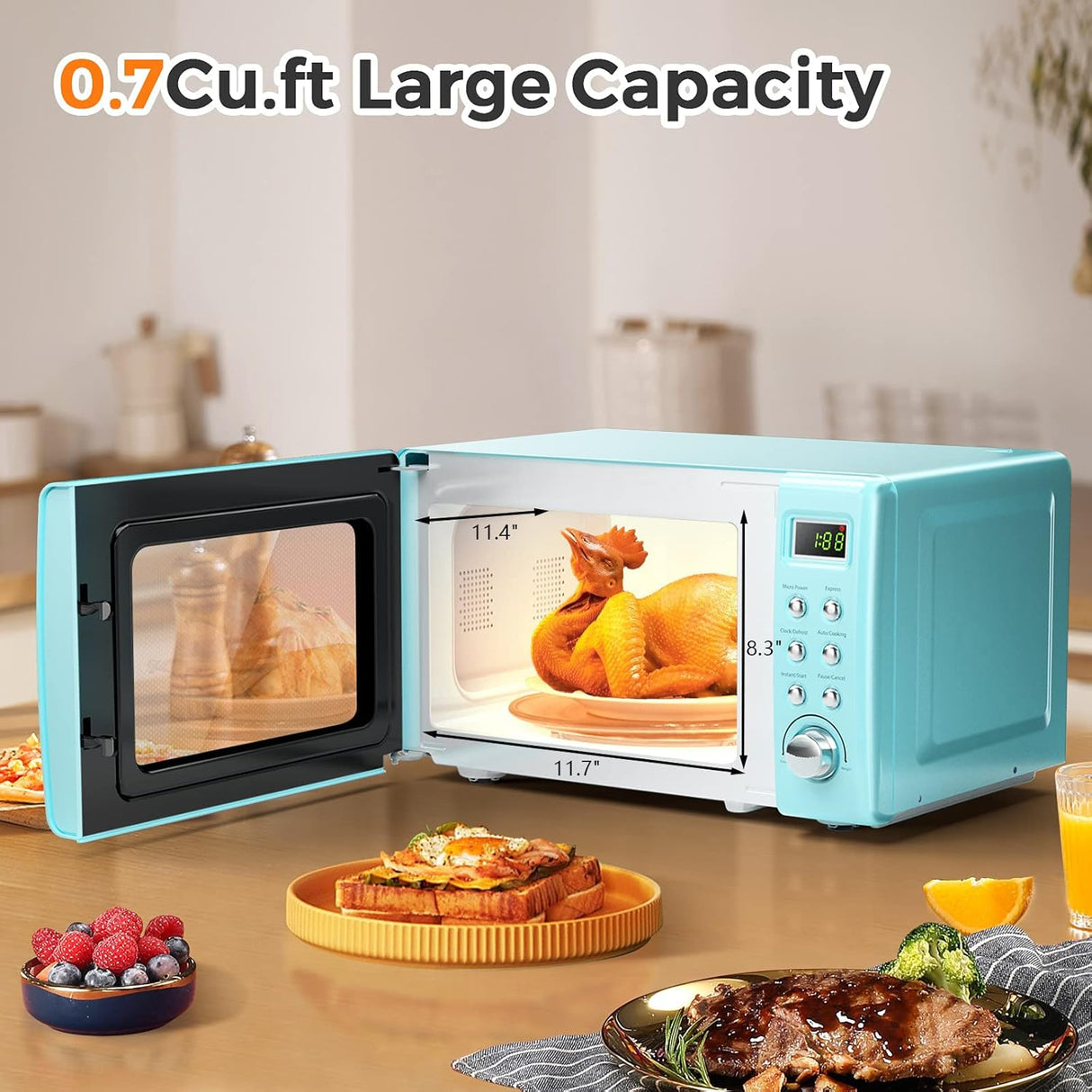 Microondas ARLIME 0.7 Cu.ft 700W, Acero Inox, Retro, Compacto