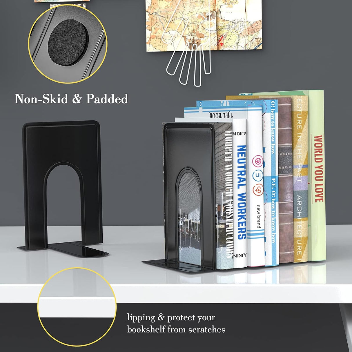 Sujetalibros de metal resistente color negro