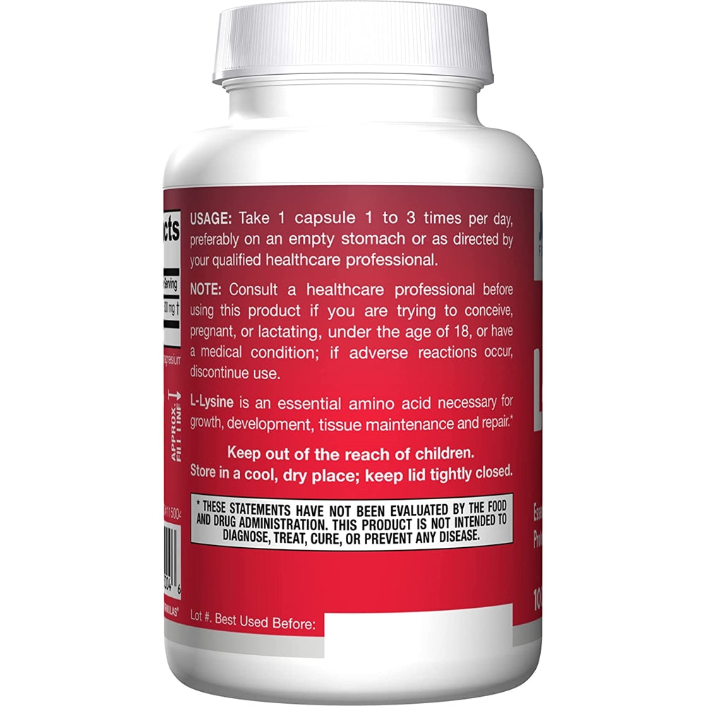 Suplemento L-Lisina 500 mg - 100 cápsulas 100 porciones