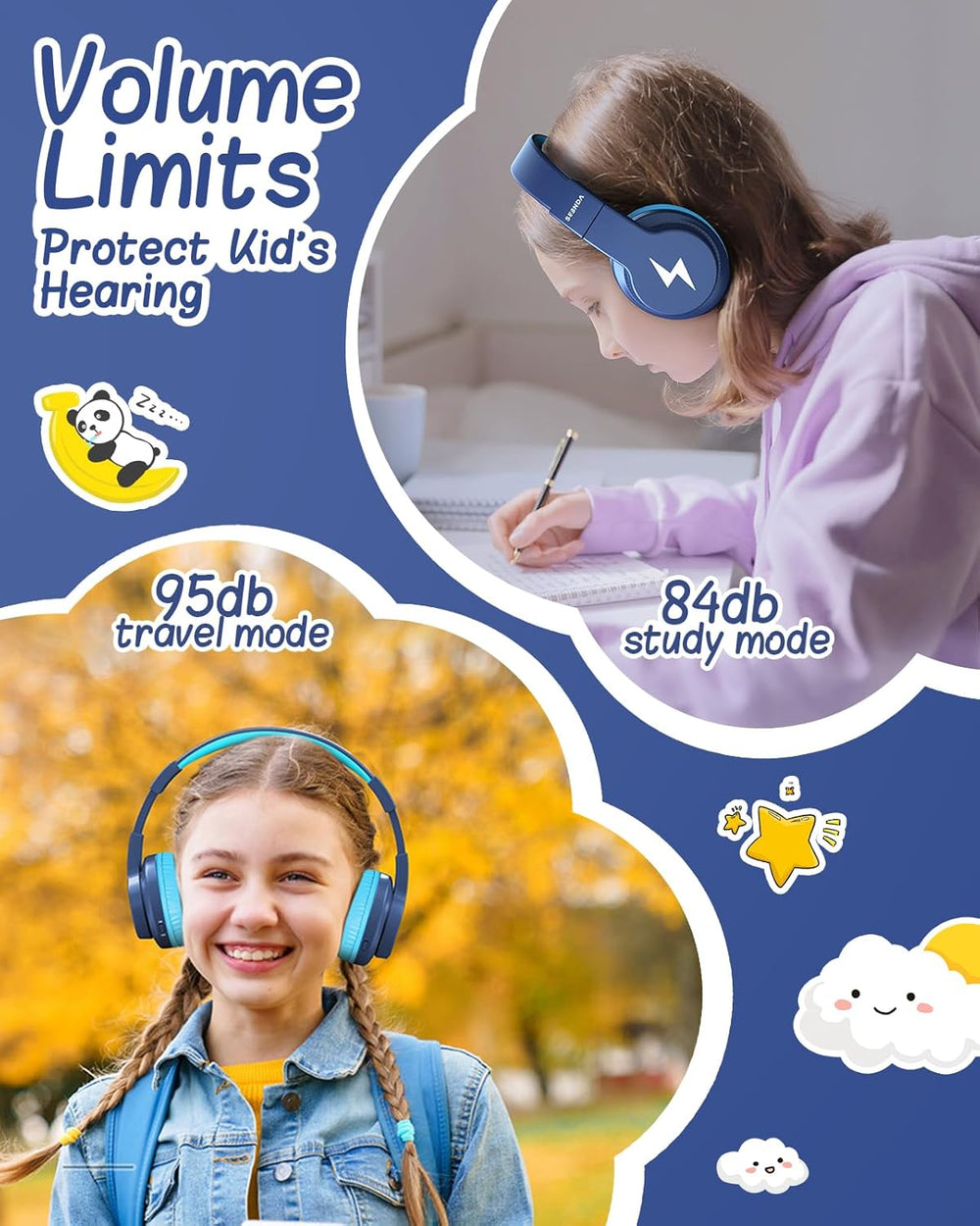 Auriculares Bluetooth Seenda Kids, 45H, 3 Modos de Luz, 85dB/94dB