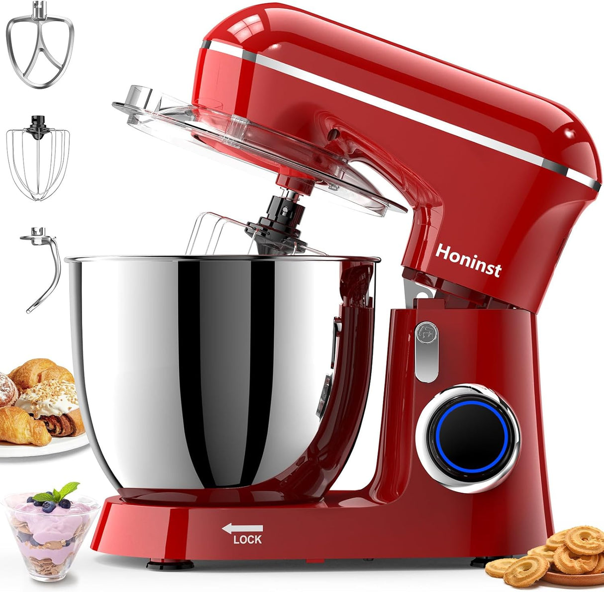 Batidora de pie 6.5QT 10 velocidades 660W, modelo 3 en 1