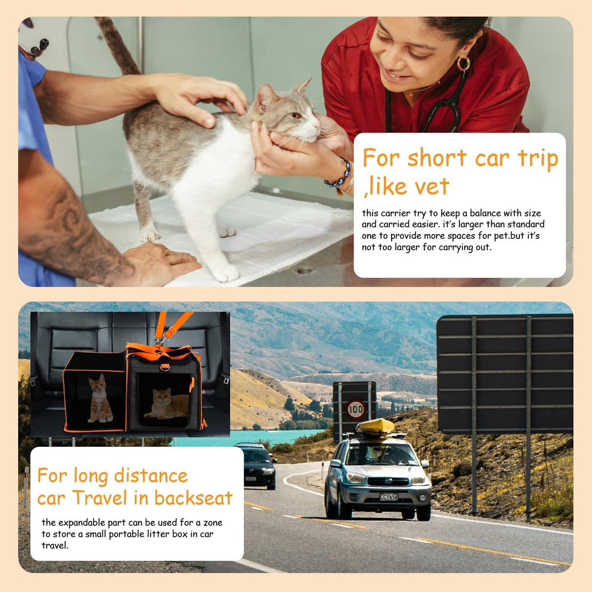 Transportín Expandible para Mascotas, 20x14x14, Viaje Corto/ Largo