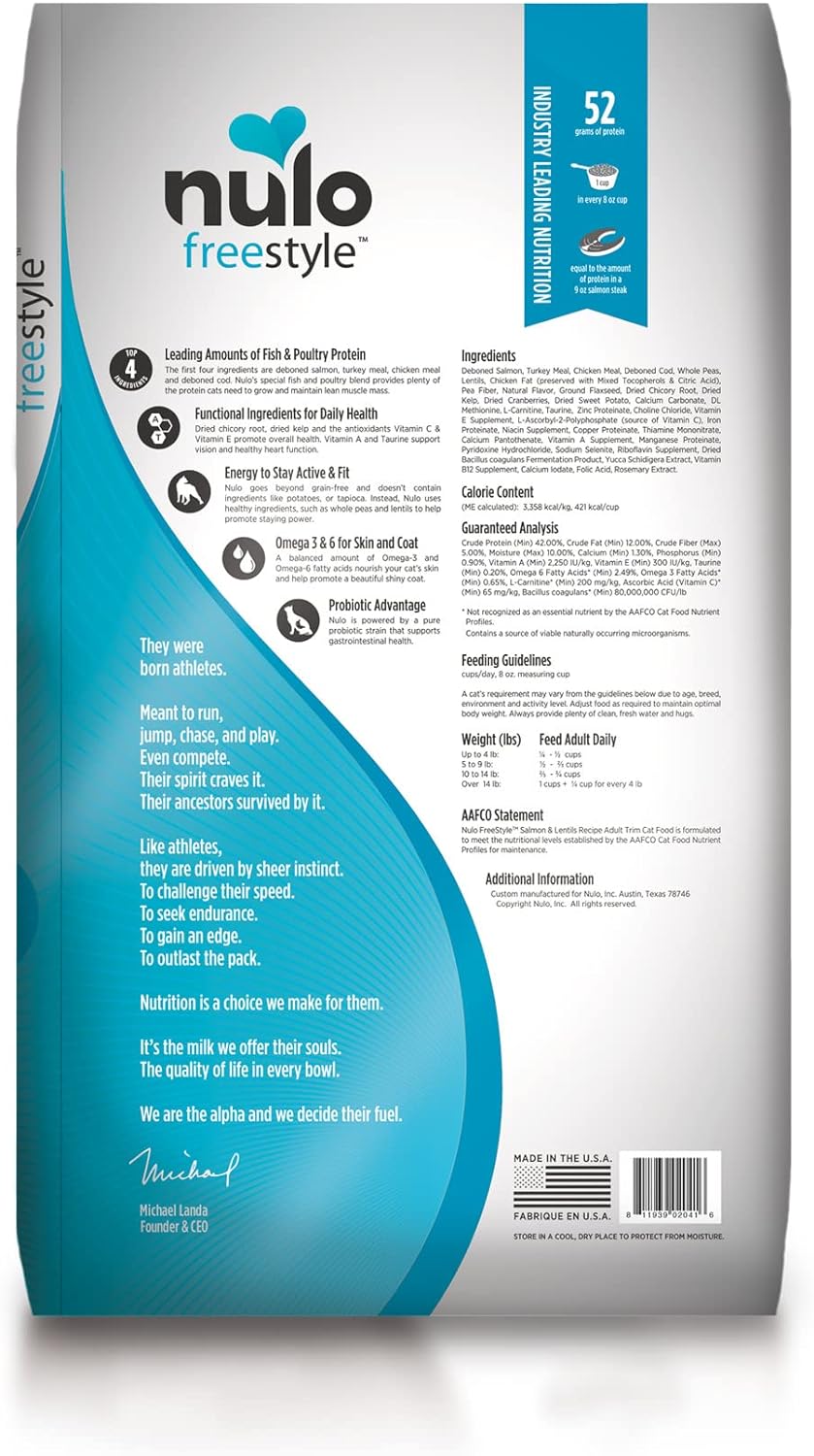 Nulo Freestyle - Alimento para gatos adultos recortado, apoya el control de peso, croquetas secas de alta calidad sin granos, receta de proteínas animales totalmente naturales con probiótico BC30 para apoyo a la salud digestiva