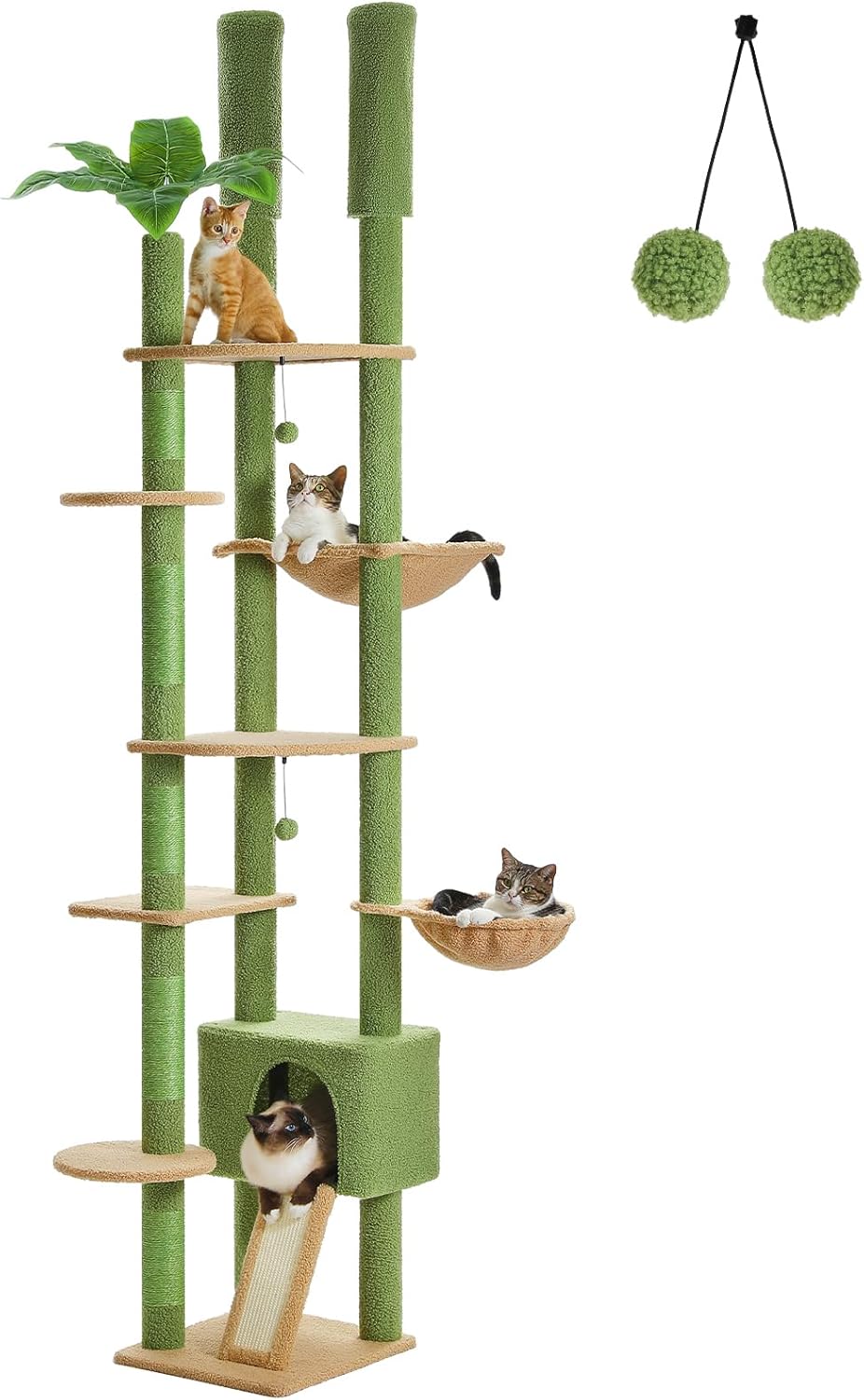 Árbol para gatos PEQULTI, ajustable 90.5''-100.4'', con hamaca