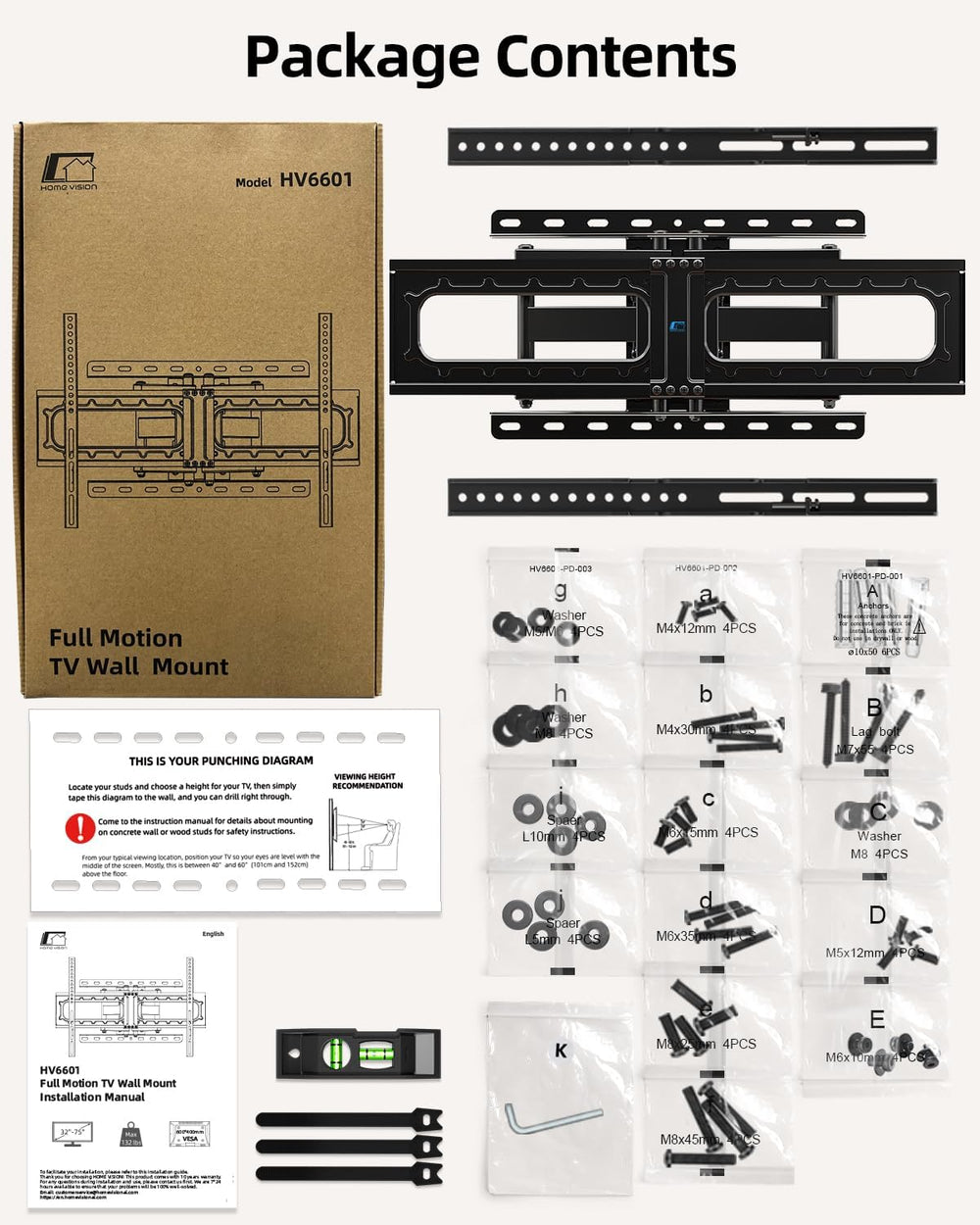 Soporte de Pared HOME VISION para TV 32-84, Full Motion, VESA 600