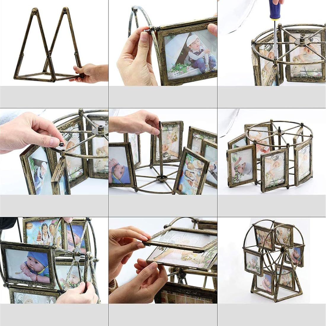 Marco de fotos giratorio con rueda de noria para 12 fotos