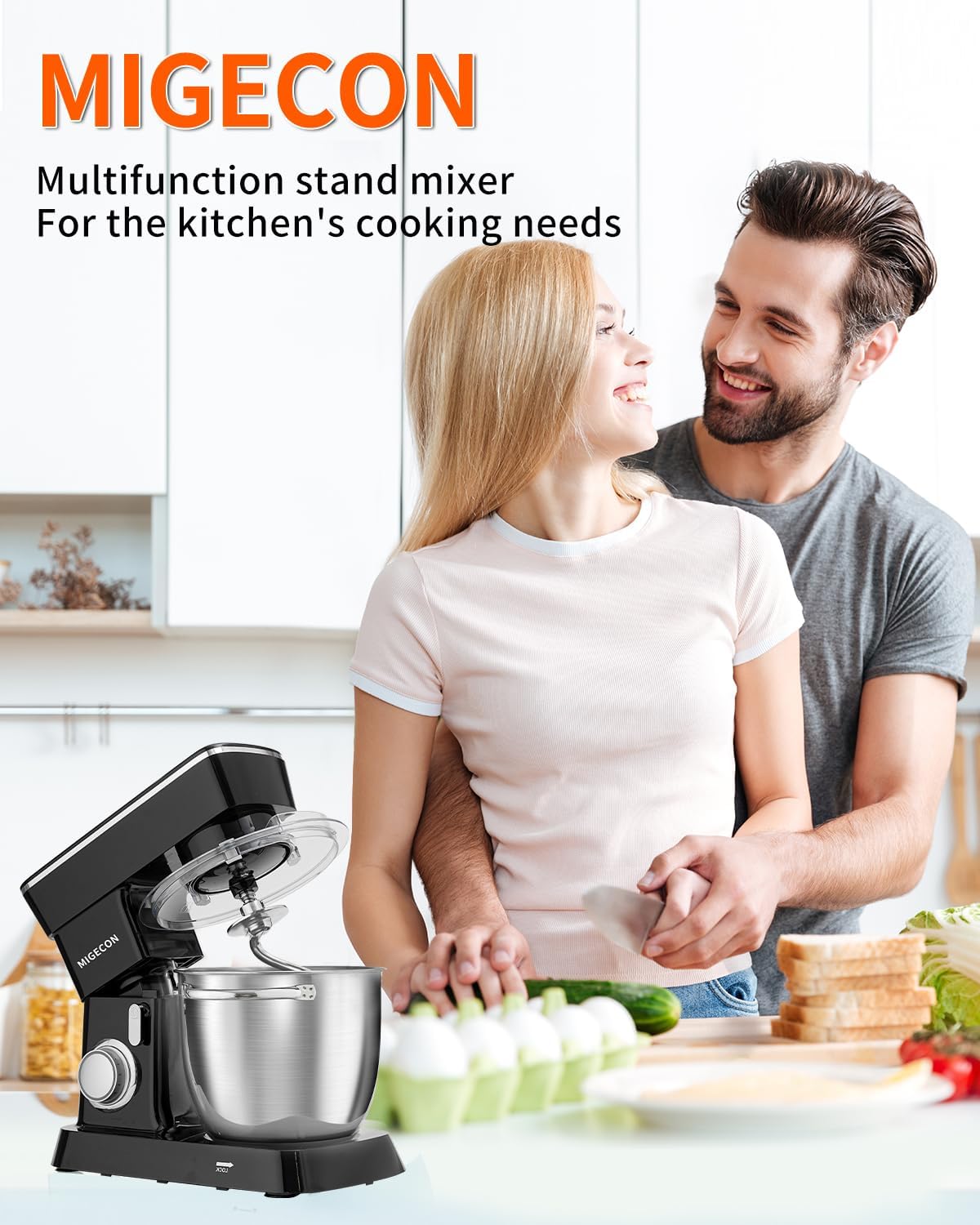 Batidora de pie MIGECON, 5.26 QT, 10 velocidades, acero inoxidable