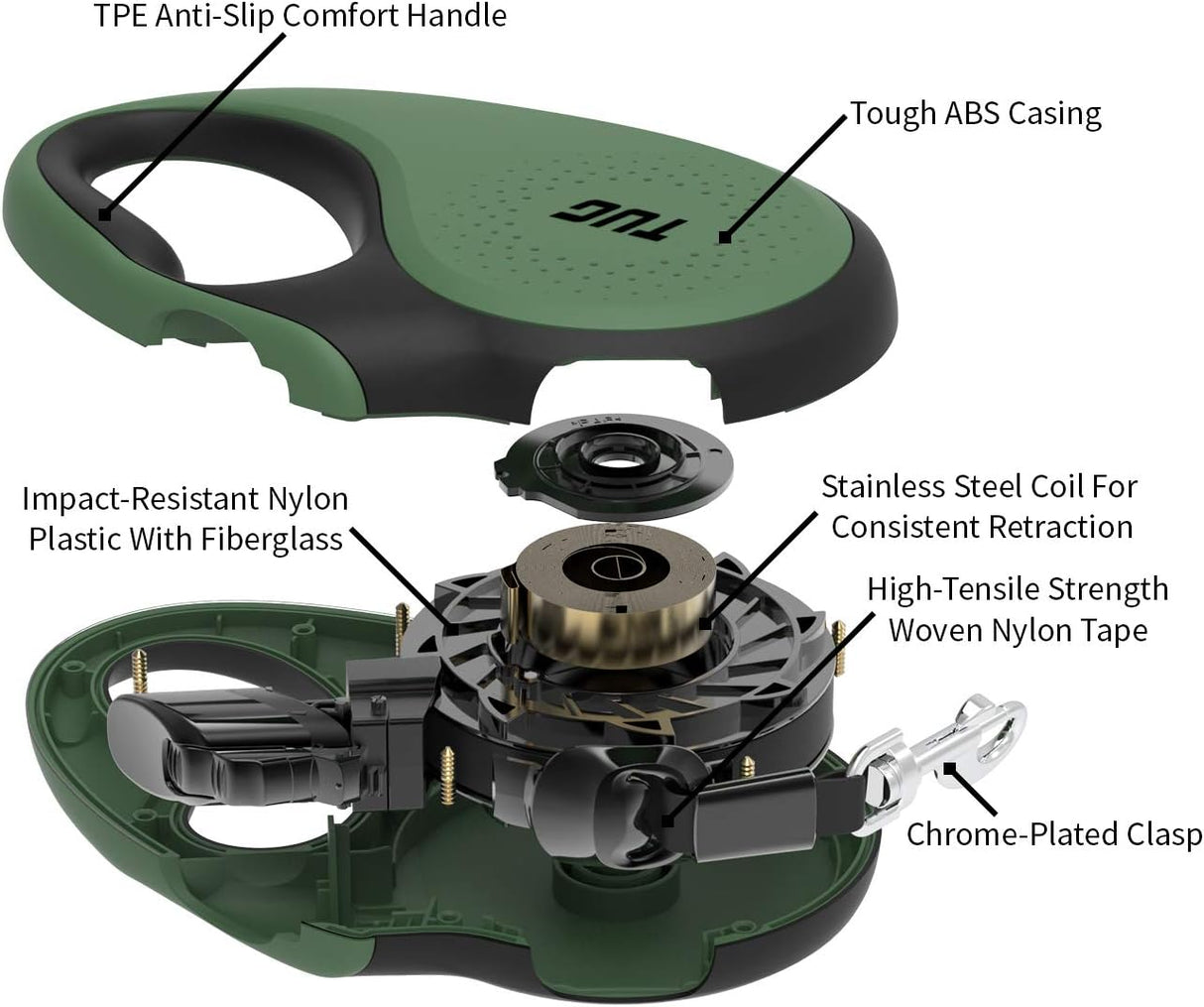 Correa retráctil 360º para perros de 16 pies, Verde TUG