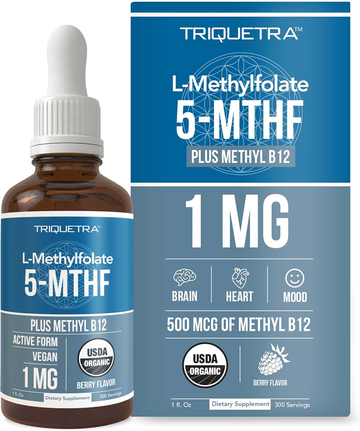Folato de metilo orgánico 1000 mcg + B12, forma líquida sublingual