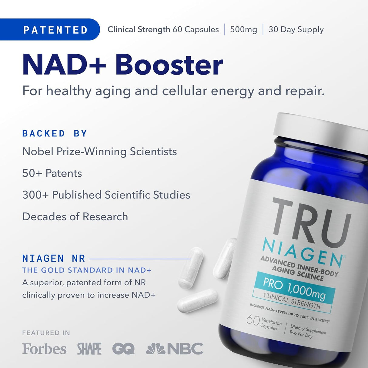 Suplemento de Ribósido de Nicotinamida Patente NR 1000mg