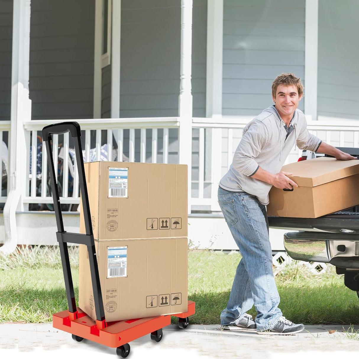 Carretilla Plegable SOLEJAZZ, 500LB, 6 Ruedas, 2 Cuerdas