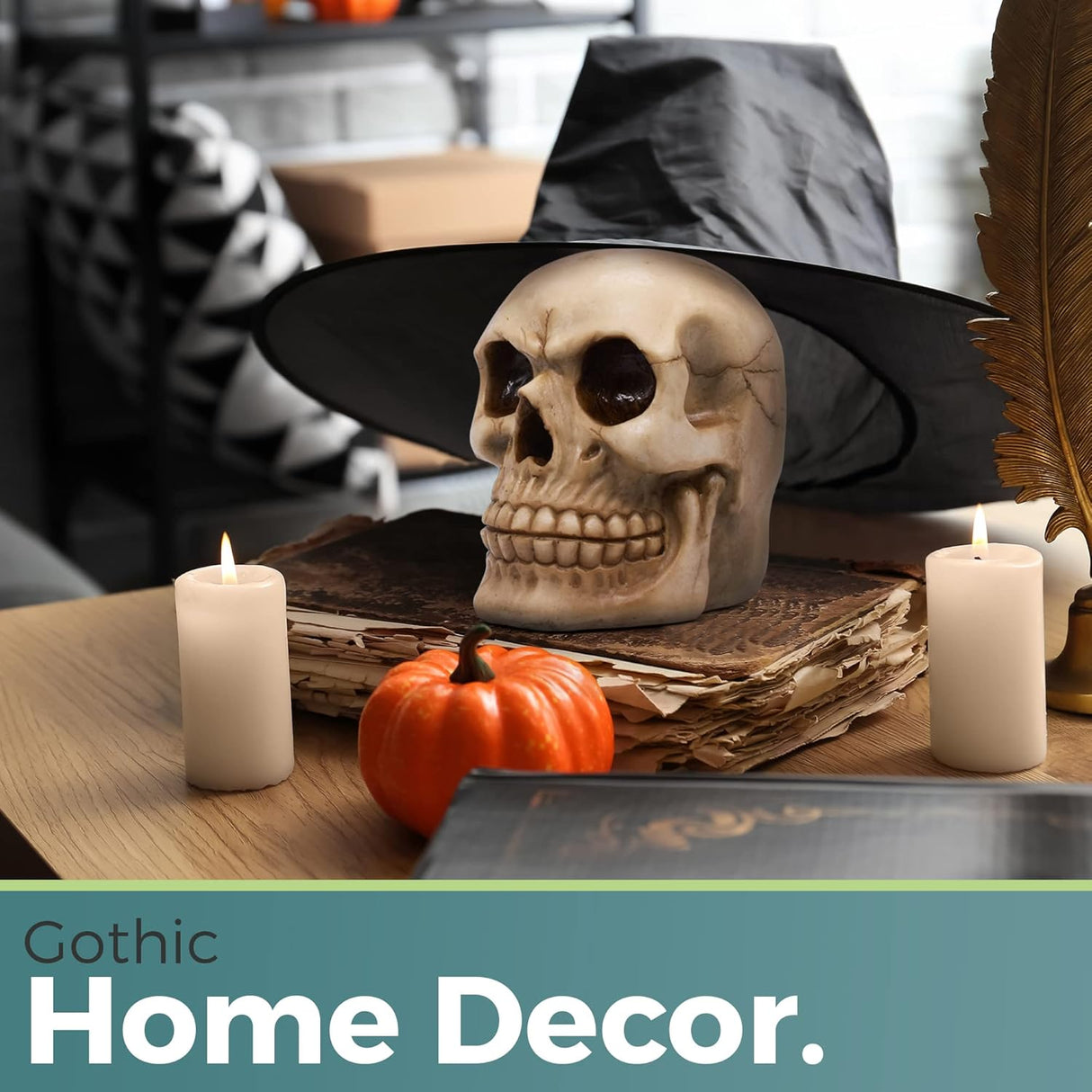 Sujetalibros de calavera decorativo