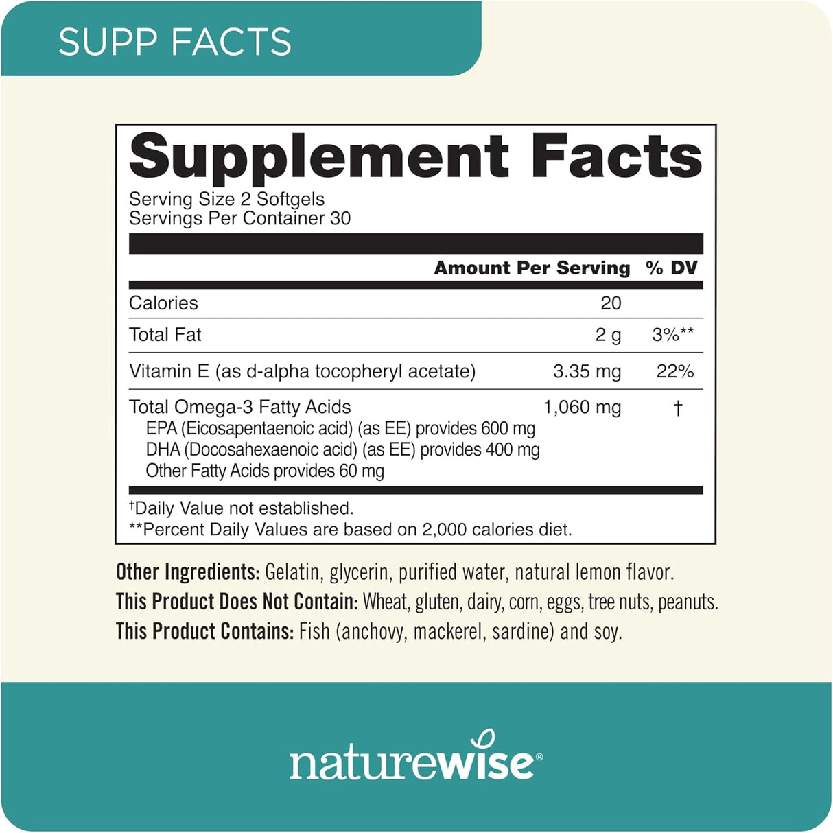 Suplemento Omega 3 NatureWise 1000mg, 60 Cápsulas, EPA/DHA