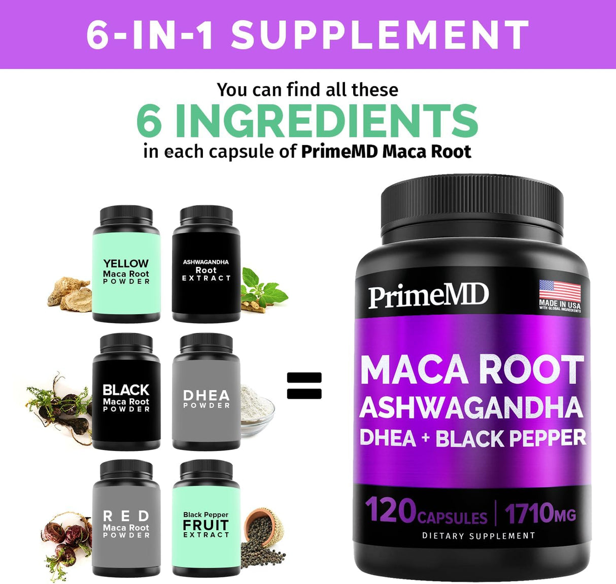 Cápsulas de Maca Orgánica y Ashwagandha - 1710mg - 120 Cápsulas