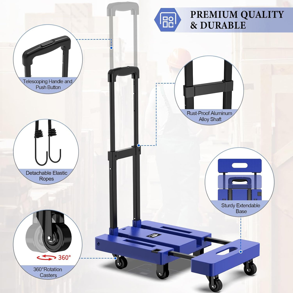 Carretilla Plegable SOYO, 500lbs, 6 Ruedas, 2 Cuerdas Elásticas