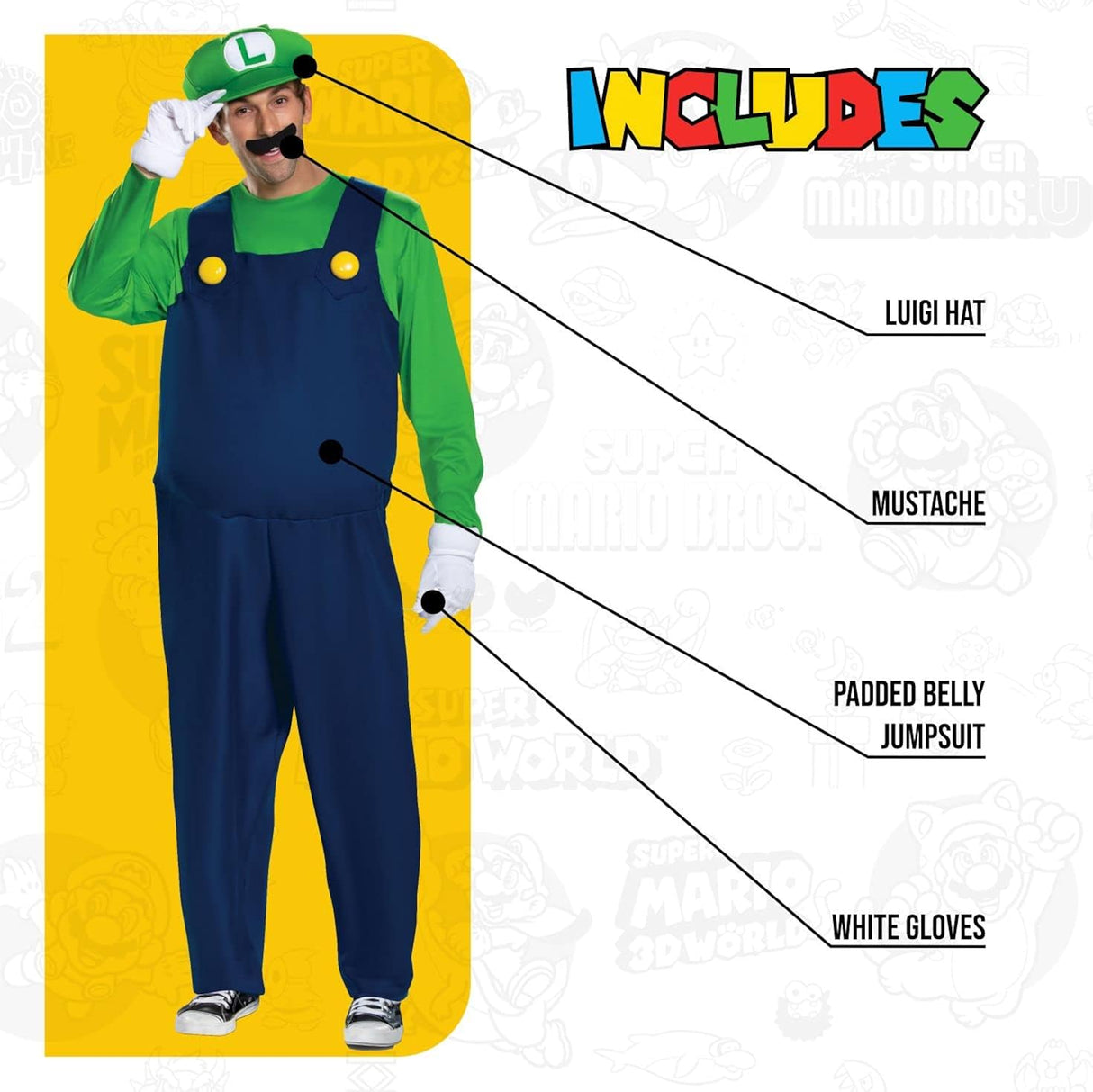 Disfraz de Luigi para hombre de Super Mario talla M