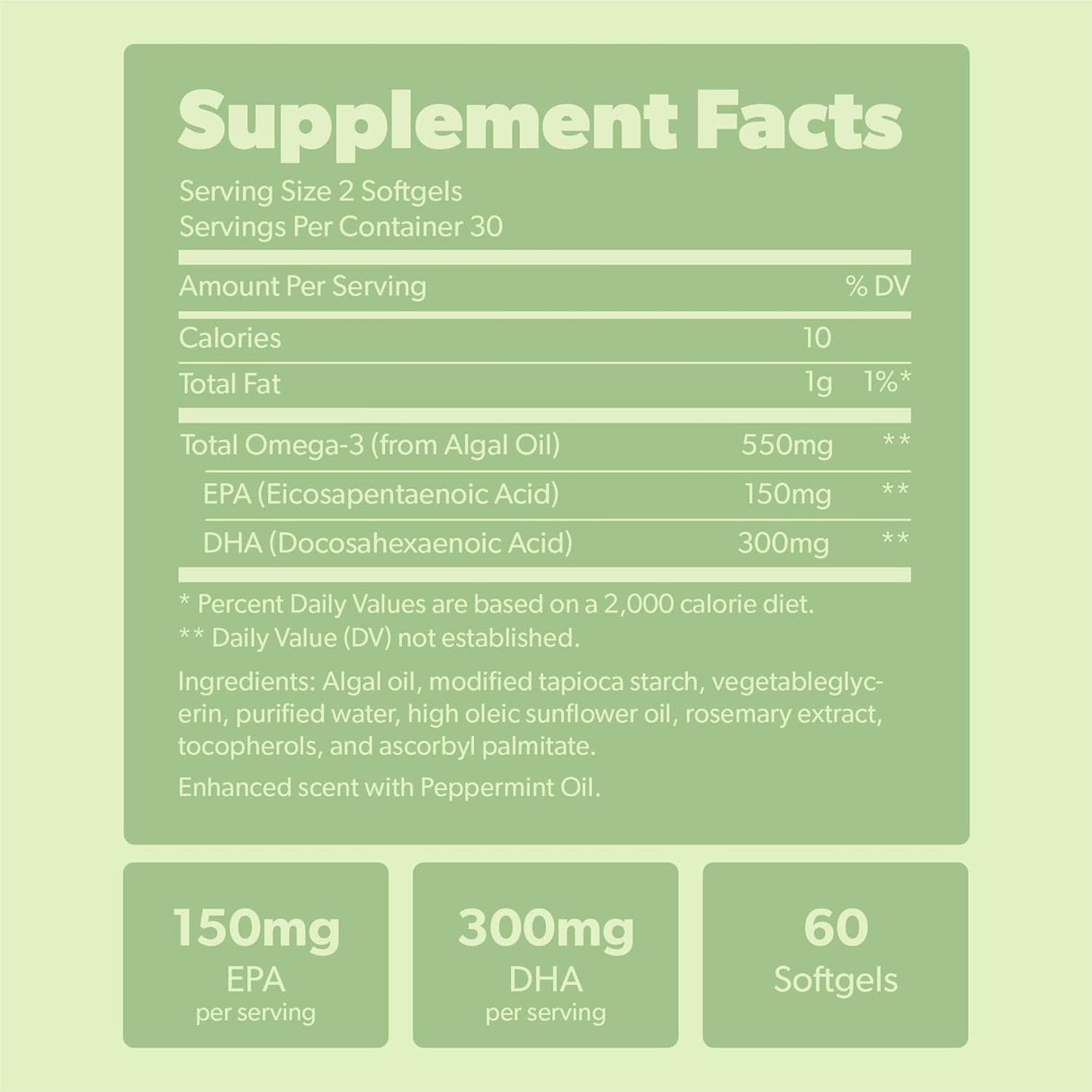 Suplemento Vegano Omega 3 - DHA y EPA - 60 Cápsulas