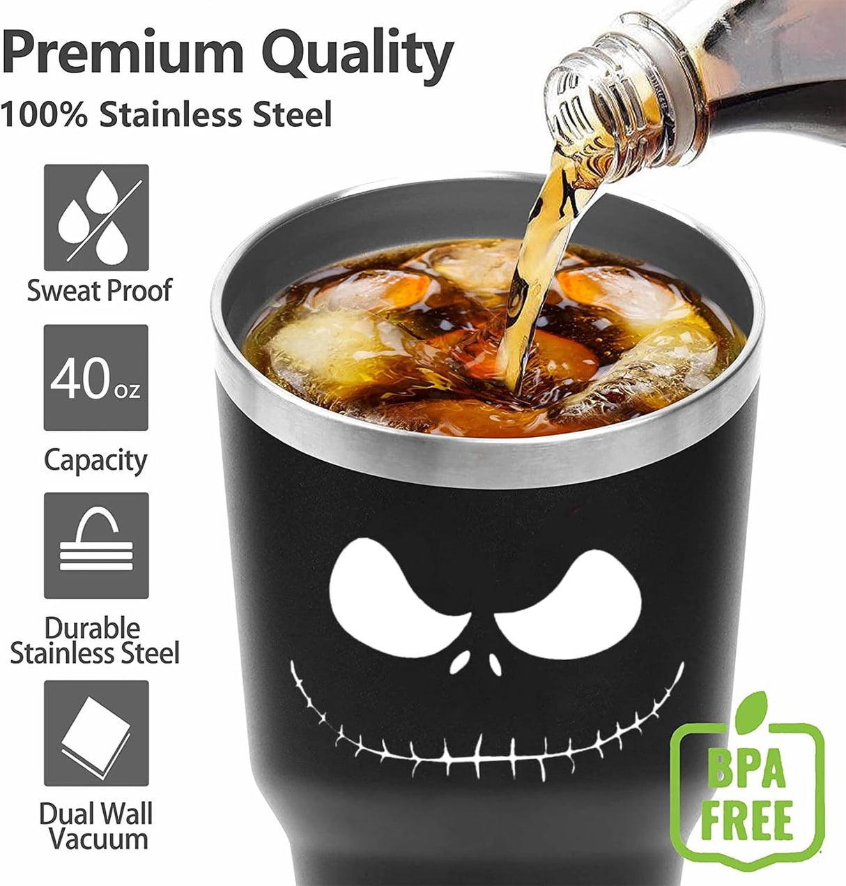 Taza de Acero Inoxidable Jack Skellington 40OZ con Asa y Popote