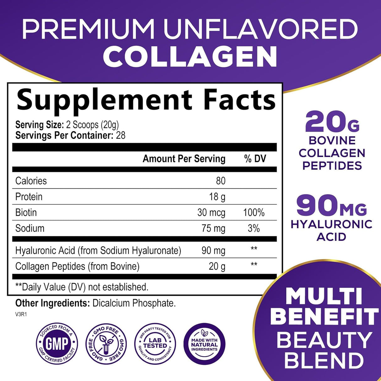 Polvo de péptidos de colágeno con ácido hialurónico