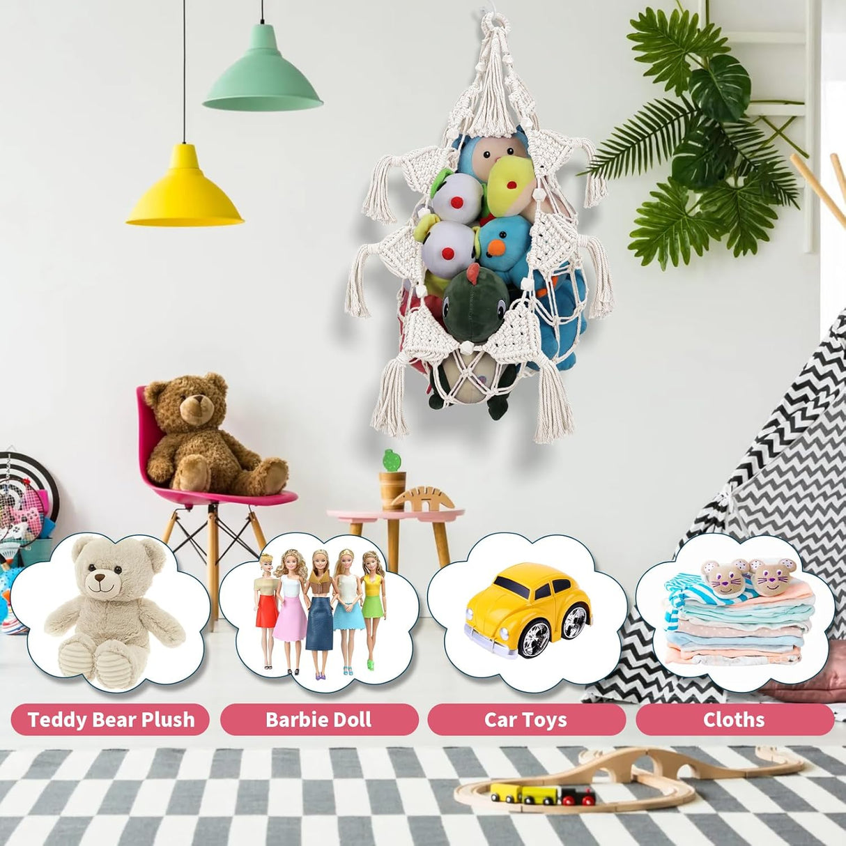 Hamaca Gigante para Peluches con Luz LED, Organizador 56