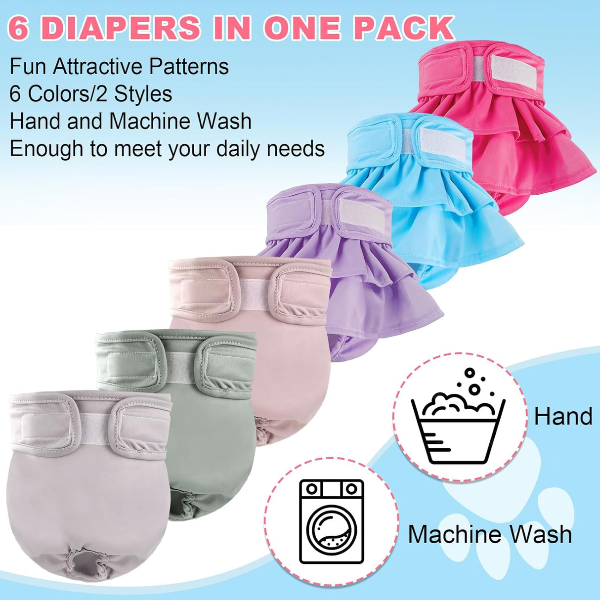 XPCARE Paquete de 6 pañales lavables para perras (S)