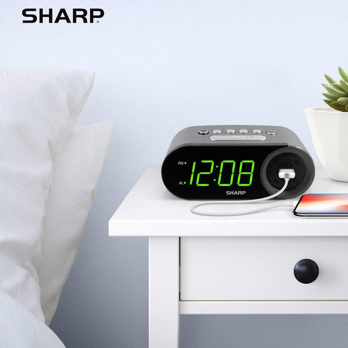 Reloj Despertador Digital Fácil de Leer con Carga USB 2 AMP