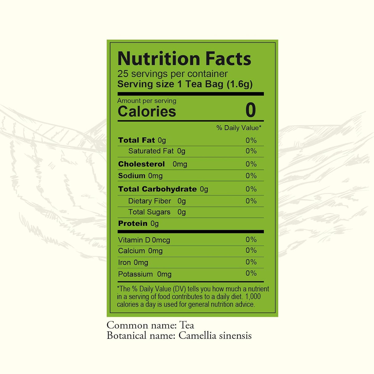 Ceylonzon Té Verde Premium 25 Bolsas, Sabor Natural 40g