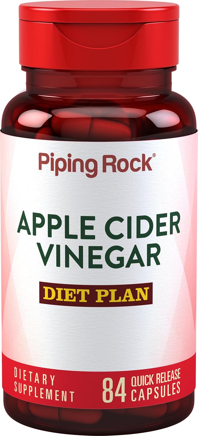 Piping Rock Cápsulas de vinagre de sidra de manzana | 84 píldoras | con vitamina B12, cromo y cayena | Suplemento sin OMG, sin gluten