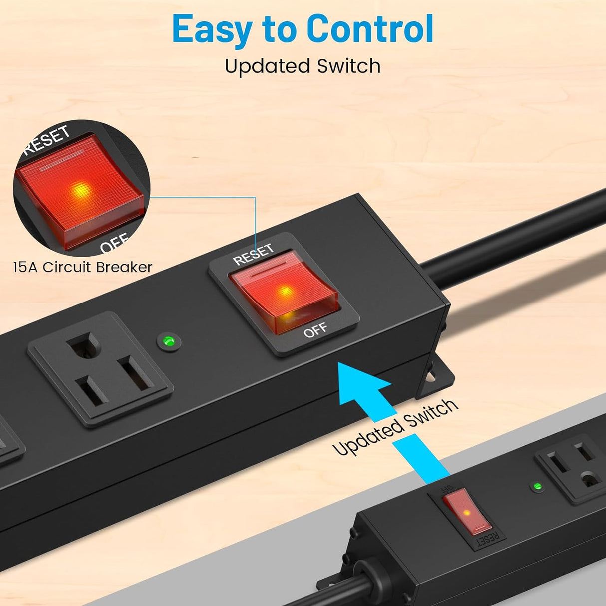 Regleta protectora de sobretensiones resistente de 8 tomas