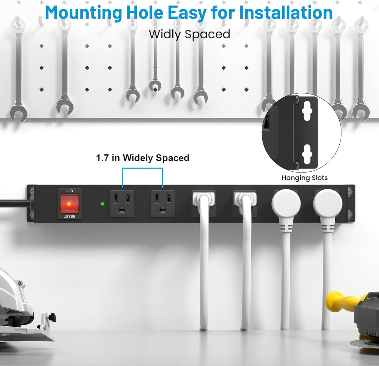 regleta de alimentación amplia y resistente con protección