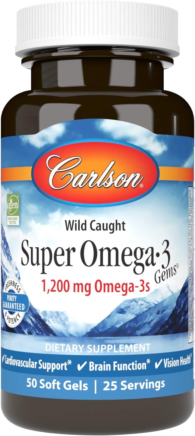 Carlson - Omega-3 Super Gems, 1200 mg, Pescado Salvaje, 50 cápsulas