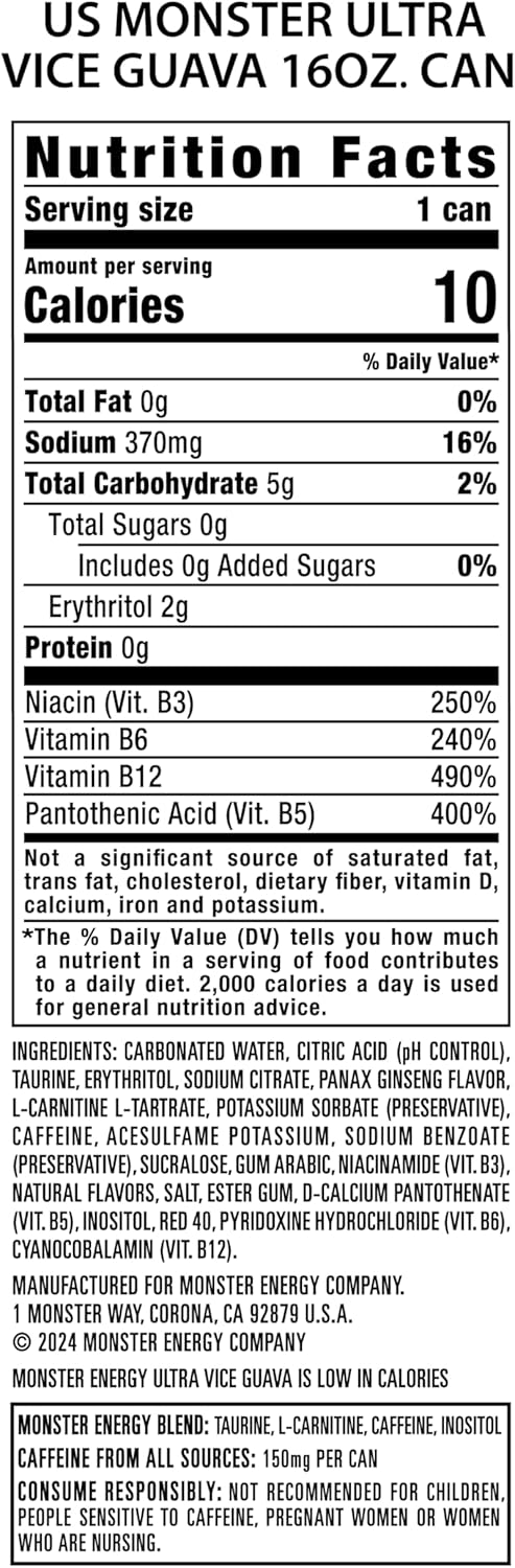 Bebida Energética Monster Energy Ultra Vice Guava Sin Azúcar 16oz
