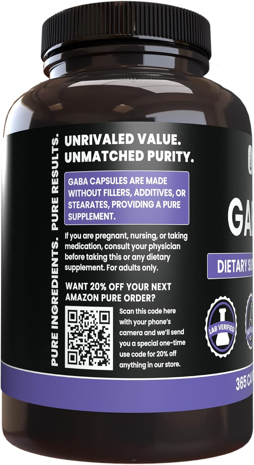 Suplementos PURE GABA (365 cápsulas) sin magnesio