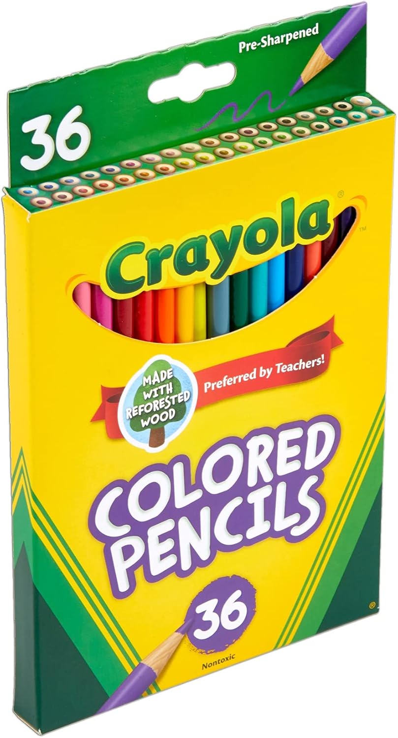 Crayola Juego de lápices de colores, suministros escolares, colores surtidos, 36 unidades, largo