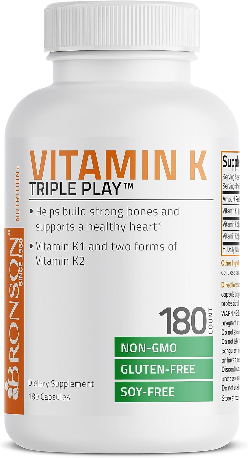 Suplemento de vitamina K2 MK7 Triple Play de Bronson