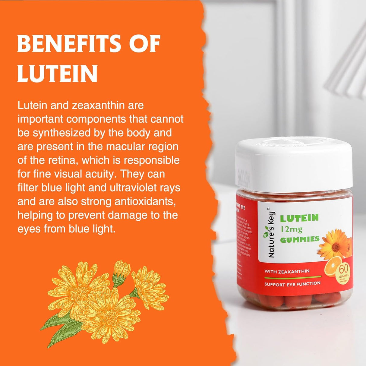 Gomitas de luteína de 12 mg con zeaxantina y vitamina 60 un
