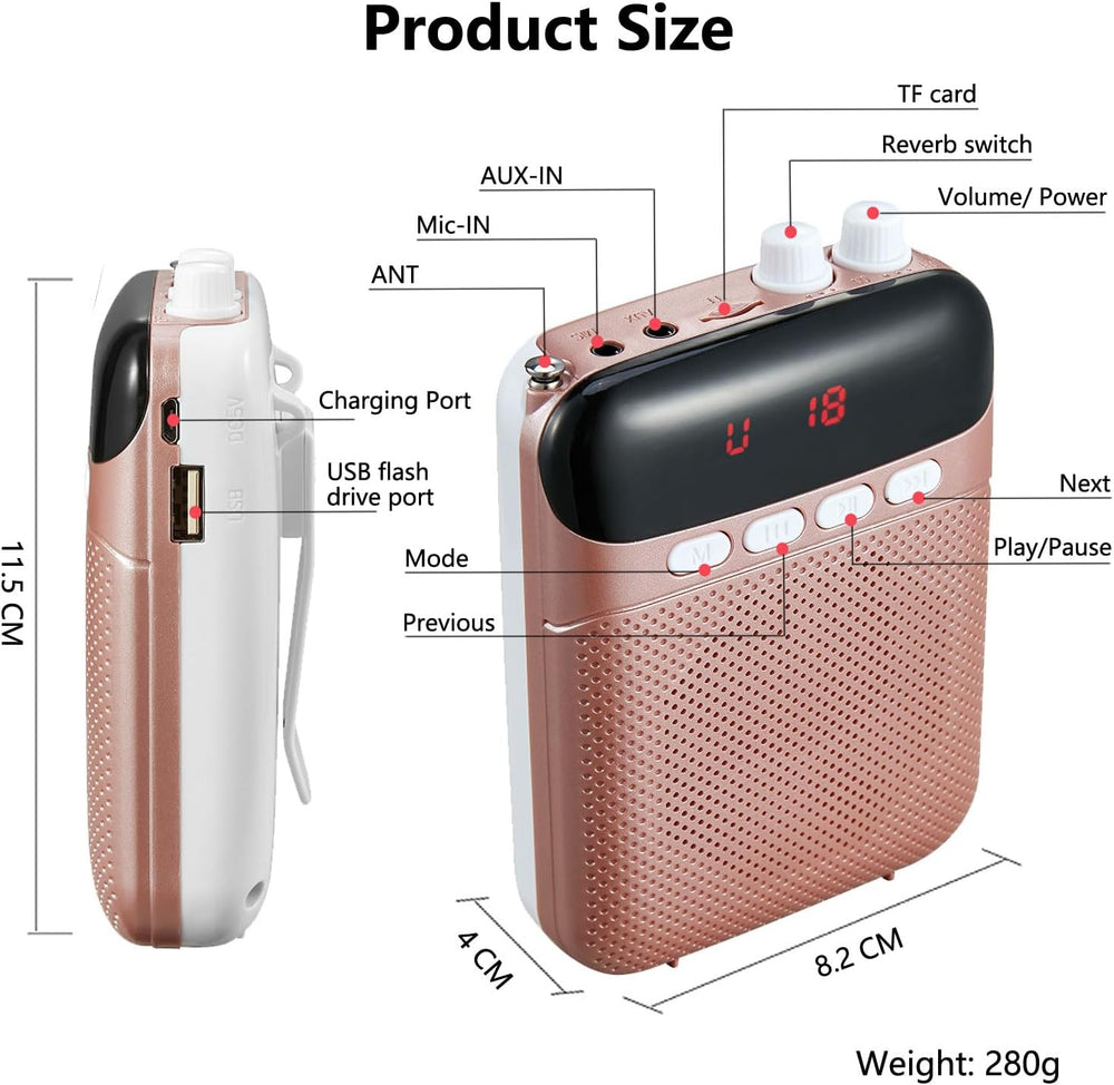 Amplificador de Voz Portátil para Profesores, 2400mAh, Recargable